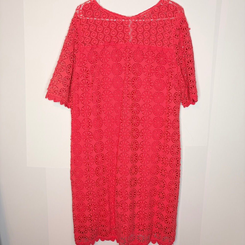 Boden Lace Shift Dress Size 14 Floral Guipure Coral Pink Short Sleeve Scalloped